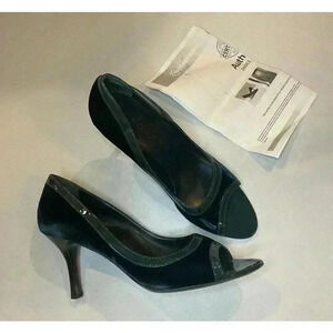 Céline Dark Green Velvet Open Peep-toe High Heels Size 7.5 US 37.5 Italy Pumps